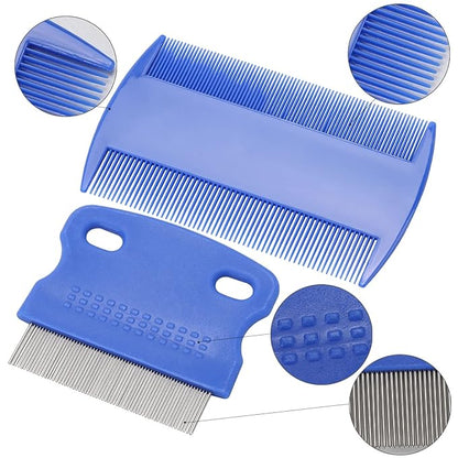 LoveBB 6-Pack Stainless Steel Flea & Lice Combs for Dogs & Cats - Double-Sided Fine Tooth Pet Grooming Comb for Tear Stain Removal & Dematting (Blue)