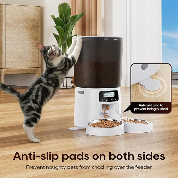 Automatic Cat Feeder for 2 Cats, 6L Timed Cat Dry Food Dispenser Dog Feeder up to 6 Meals & 30 Portions per Day,10S Voice Record,Flexible Schedule Timer Pet Feeder for Small Dogs, White