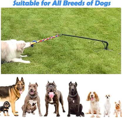 Outdoor Dog Toy,Interactive Exercise Game in Yard Park Tug of War Tether for Large Medium Small Dog with 2 Rope Toy and Bell Pull Chase and Solo Play