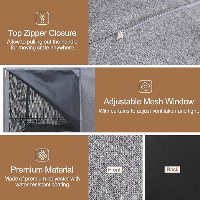 HiCaptain Folding Metal Dog Crate Cover for 24 Inch Wire Pet Cage(Two-Tone Gray)