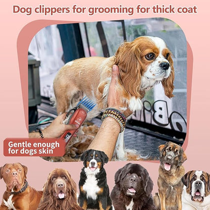 Dog Clippers for Grooming, Cordless,Low Noise, Electric Quiet,Rechargeable, Pet Hair Clippers for Thick Coats, Dog Trimmer Grooming Kit, Shaver for Small and Large Dogs Cats,Red