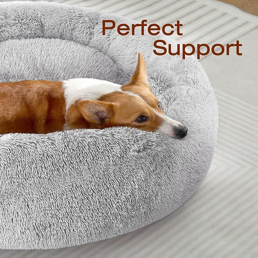 JOLLYVOGUE Dog Beds, Calming Small Dog Bed, Anti-Anxiety Dog Bed for Small Dogs, Fluffy Donut Dog Bed, Cozy Dog Cat Cushion Bed for Small Medium Dogs and Cats (20")