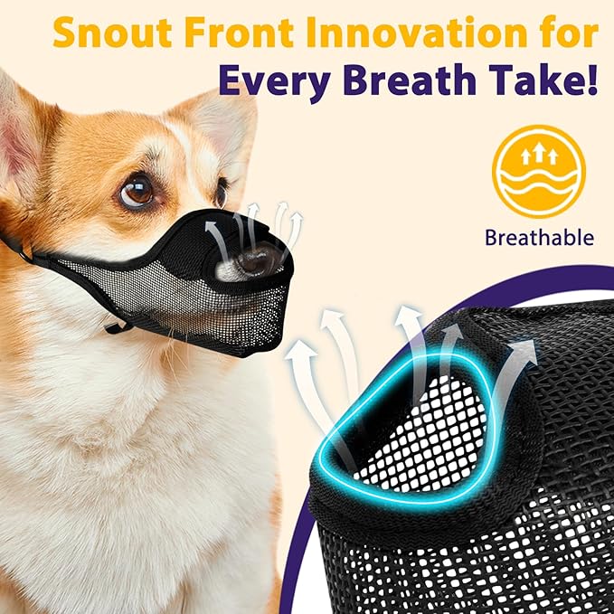 LUCKYPAW Dog Muzzle, Mesh Muzzle for Large Medium Small Dogs with Front Opening Design, Dog Mouth Cover to Prevent Biting, Licking, Chewing, Scavenging, Breathable Pet Muzzle Allows Drinking(Black,L)