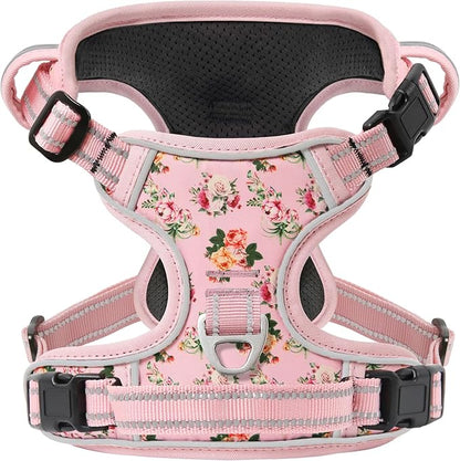 Timos No Pull Dog Harness, Release at Neck Reflective 3 Snap Buckles Adjustable No Choke Pet Vest with Front & Back 2 Leash Clips, Soft Padded Control Training Handle for Small Medium Large Dogs