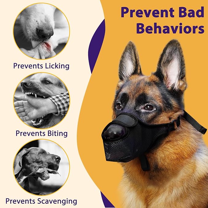 LUCKYPAW Dog Muzzle, Mesh Muzzle for Large Medium Small Dogs with Front Opening Design, Dog Mouth Cover to Prevent Biting, Licking, Chewing, Scavenging, Breathable Pet Muzzle Allows Drinking(Black,L)