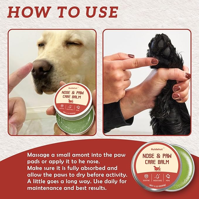 Natural Dog Paw Balm - Dog Nose Balm - Heals, Repairs & Moisturizes for Cracked Paws, Noses - Effective & Safe Dog Paw Protectant - for Dogs & Cats,2.12 Oz