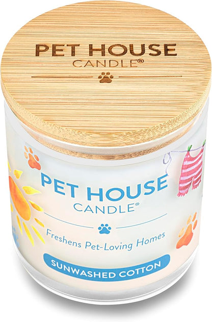 One Fur All Pet House Candle 2 Pack - Plant-Based/Soy, Long Lasting, Pet Odor Eliminating, Sunwashed Cotton Scented Candles