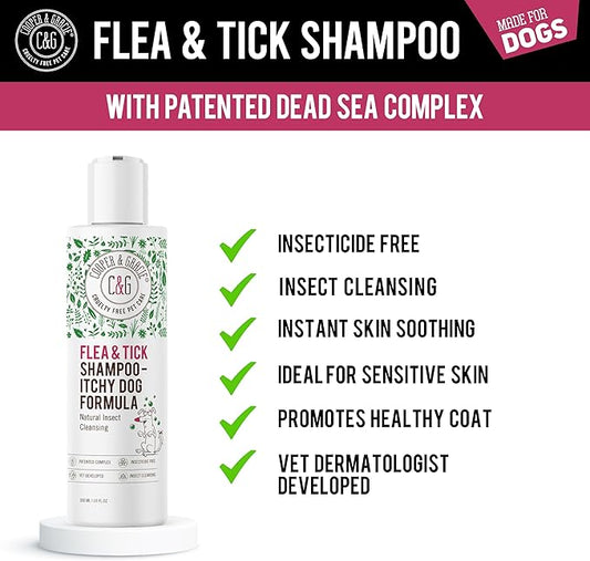 Itchy Dog Flea and Tick Shampoo 300ml – Plant-Based Gentle Dog Shampoo – Flea & Tick Care for Dogs – Cleanses & Freshens Coat – for Sensitive Skin – by C&G Pets