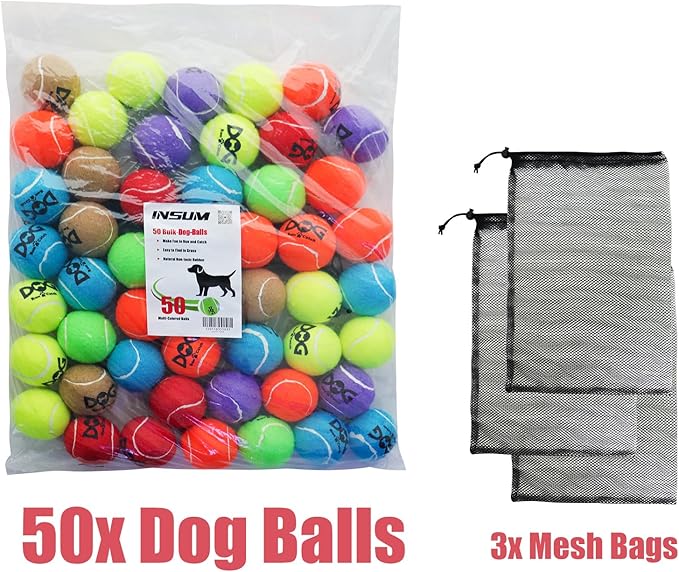 Tennis Ball for Dog Pack of 50 Colorful Easy Catching Pet Dog Ball (2.5inch-4colors)