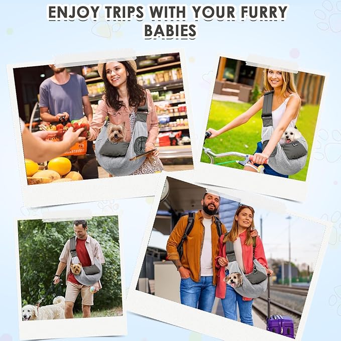 SlowTon Dog Carrier Sling - Puppy Carrier with Window and Storage Pocket Fits up to 12lbs, Dog Sling with Thick Adjustable Shoulder Strap and Safety Leash, Pet Carrier Bag for Small Dogs Cats(Grey M)