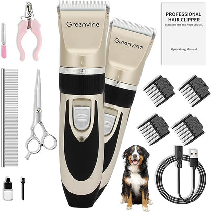 Dog Shaver Clippers, Professional Pet Hair Trimmer, Rechargeable, Low Noise, Includes Comb Guides, Scissors, Nail Kit, Suitable for Dogs, Cats & Other Pets
