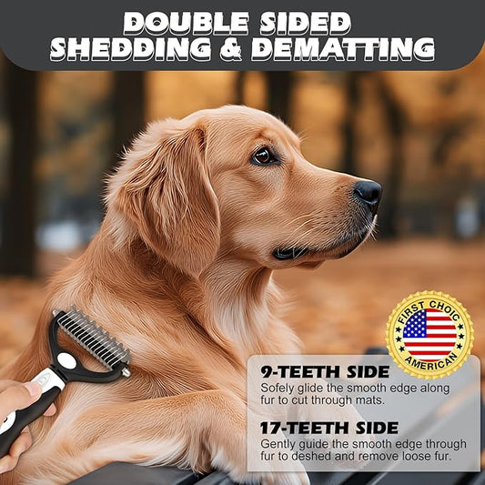 3PCS Premium Dog Grooming Kit - I Deshedding Brush & Metal Comb for Dogs & Cats (White Black)