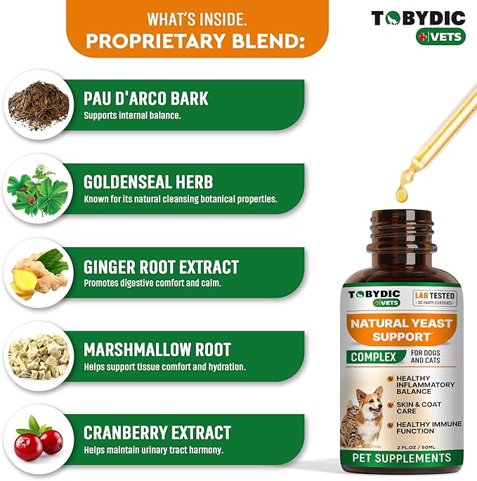 Natural Cats & Dog Yeast Infection Relief - Itchy Skin & Ear Treatment - Reduces Irritation & Relieves Itching and Allergy - Herbal Medicine Drops Supplement - Made in USA