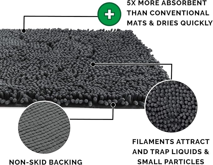 Furhaven 60" x 30" Highly Absorbent Runner Door Mat for Muddy Paws, 100% Washable, Perfect for Entryway, Kitchen, & Bathroom Use - Chenille Shammy Rug - Charcoal (Gray), Runner/XXL