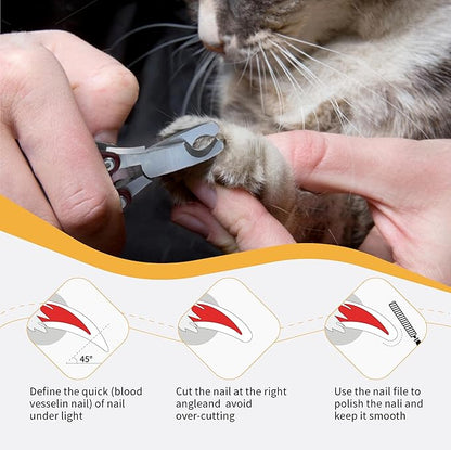Pet Nail Clippers for Small to Medium Dogs, Cats & Small Animals, Foldable Steel Sharp Grooming Trimmer with Nail File, 3-in-1 Professional Grooming Tool for Pets