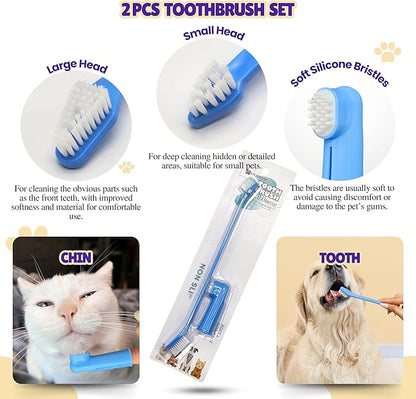 Pet Toothbrushes, Rubber Dog Bath & Massage Brush, Pet Shedding Massage Glove & Soft Silicone Cat Chin Acne Brush for Long and Short Haired Dogs, Cats & Small Animals - Dogs Bath Grooming Kit