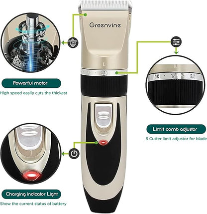 Dog Shaver Clippers, Professional Pet Hair Trimmer, Rechargeable, Low Noise, Includes Comb Guides, Scissors, Nail Kit, Suitable for Dogs, Cats & Other Pets