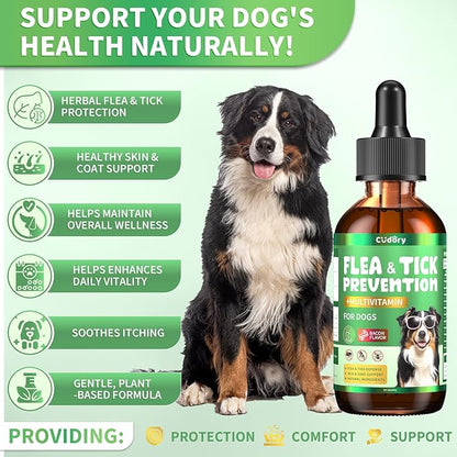 Oral Flea & Tick Support for Dogs, Herbal Liquid with Multivitamins - Dog Flea and Tick Drops Natural Supplement for Skin & Coat Support - Herbal Support Formula for Dogs Oral Supplement