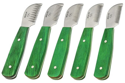 Bee Dog Grooming Coat Stripping Knife Stripper Trimmer Tool Wooded Handle Stripping Knives Set of 5 in Stainless Steel Non-Slip Tools for Grooming Dogs (GREEN)