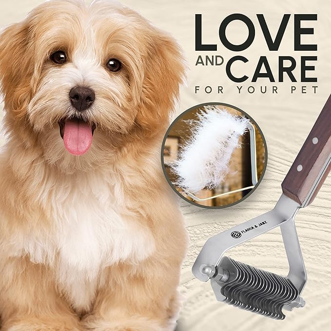 Flamia & Jabz Undercoat Rake for Dogs & Cats, Dematting Grooming Stripper Tool (20 Blades)