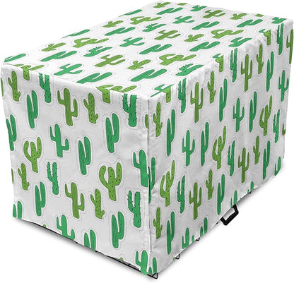 Lunarable Cactus Print Dog Crate Cover, Hand Drawn Cutout Style Cactus Plants Warm Climate Botany with Thorns, Easy to Use Pet Kennel Cover for Cats & Medium Dogs, 30 Inch, White Lime Green