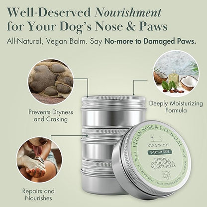 Vegan Dog Paw Balm Dogs & Nose Balm - All-Natural, Rich in Vitamin E Moisturizing Formula with Coconut Oil for Dogs & Shea Butter, Dog Nose Balm, Non-Toxic, Safe to Lick Paw Soother for Dogs
