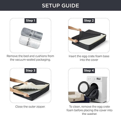 Bedsure Orthopedic Dog Bed for Extra Large Dogs - Egg Foam Dog Sofa Bed, Bolster Couch Pet Bed with Removable Waterproof Washable Cover, Comfy Plush Velvet Fluff Surface, Nonskid Bottom, Charcoal