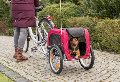 TRIXIE Dog Trailer for Bicycles, Dog Bike Trailer for Small Dogs up to 33 lbs, Quick Set-up and Fold Down, Red