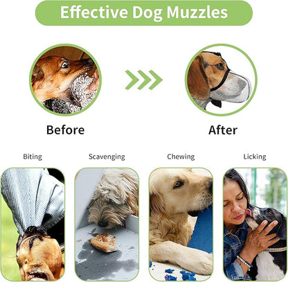 Dog Muzzle, Breathable Soft Muzzle for Small to Medium Dogs to Anti & Prevent Barking Biting Chewing, Reflective & Adjustable Basket Muzzle with Air Mesh for Schnauzer Grey M