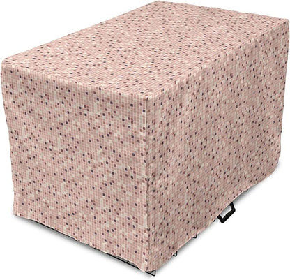 Lunarable Dusty Rose Dog Crate Cover, Square Shapes Mosaic Tile Design Rows in Retro Tones Geometrical Colorful, Easy to Use Pet Kennel Cover for Medium Large Dogs, 48 Inch, Rose Peach Plum