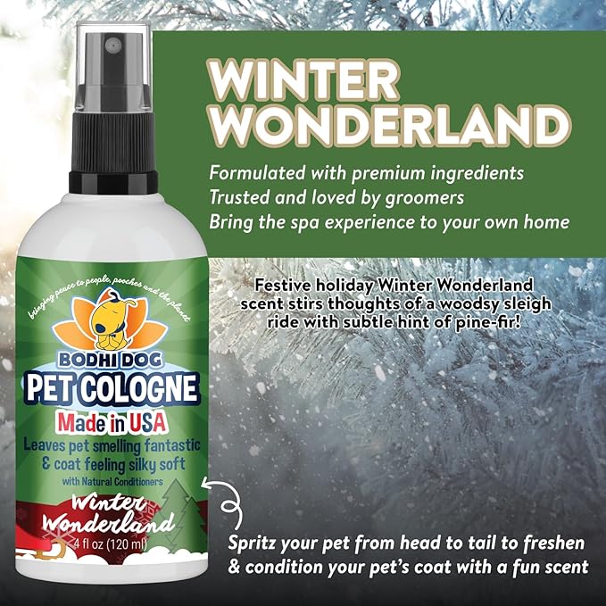 Bodhi Dog Natural Dog Cologne (Winter Wonderland) - Premium Scented Deodorizing Pet Perfume w/Conditioner for Dogs & Cats - Keeps Pets Fresh & Clean - Gentle and Safe Formula, Made in USA (4 Fl Oz)