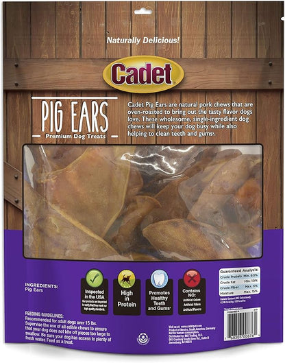 Cadet Natural Pig Ears for Dogs, Long Lasting & Natural Chew Treats for Dogs, 25 Count