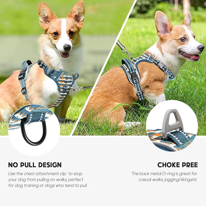 Timos Dog Harness, No-Pull Pet Harness with 2 Leash Clips, 3 Snap Buckles Adjustable Soft Padded Dog Vest, Reflective No-Choke Pet Oxford Vest with Easy Control Handle for Small Medium Large Dogs