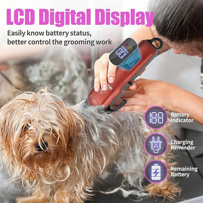 Dog Clippers for Grooming,Dog Grooming Kit for Heavy Thick Hair&Coats/Low Noise Rechargeable Cordless Pet Shaver with Paw Trimmer Nail Grinder/Dog Hair Trimmer for Small & Large Dogs Cats
