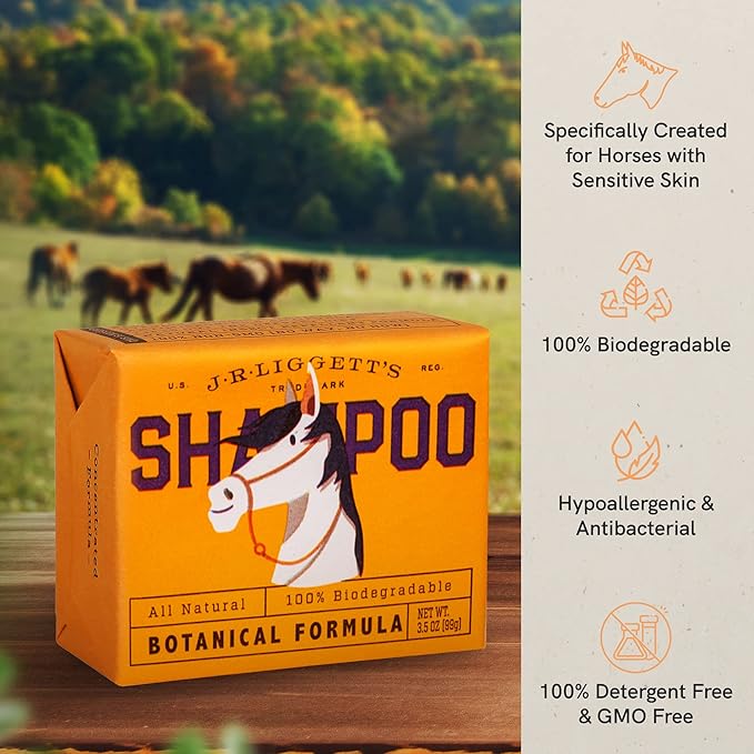 J·R·LIGGETT'S Botanical Horse Solid Bar Shampoo for Sensitive Dry Skin | Antibacterial | Hypoallergenic Biodegradable | 100% Eco-Friendly Natural Ingredients | Detergent-Free | 3.5oz.