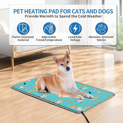 Cat Heating Pad 18x18 in Pet Heating Pad for Cats Waterproof Smart Thermostat Switch, Adjustable Heated Cat Bed, Adding Wire Rope Wires Cat Warming Pad-Blue
