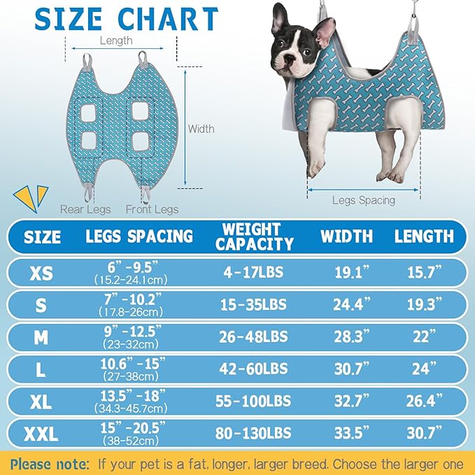 Supet Dog Grooming Hammock for Small Dogs Cat, Relaxation Pet Grooming Hammock Restraint for Nail Trimming (Coral Blue, S（ Legs Spacing：7-10.2" / Max W：15-35LBS）)