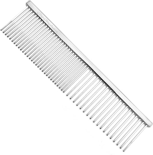 Chris Christensen 005 7.5 inch Fine/Coarse Long Tooth Greyhound-Style Butter Comb, Groom Like a Professional, Rounded Corners Prevent Friction and Breakage, Solid Brass Spin with Steel Teeth, Chrome