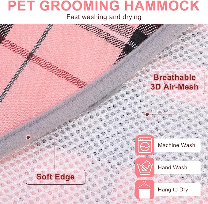 BEAUTYZOO Dog Grooming Hammock for Small Dogs Cat- Dog Sling for Nail Trimming/Clipping- Dog Hanging Harness Holder with Thick Fabric Neck Support & Strap Restraint Claw Care, Pink XS