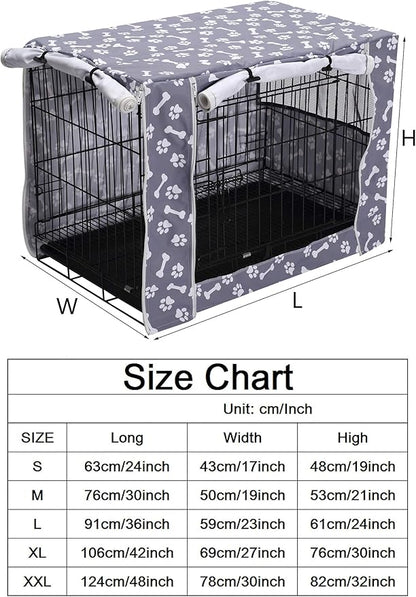 Dog Crate Cover Kennel Dogs Covers fits Small Medium Large crates cage Heavy Nylon Waterproof soundproof Indoor Outdoor - Cover only - Grey Bone paw - 30 inch