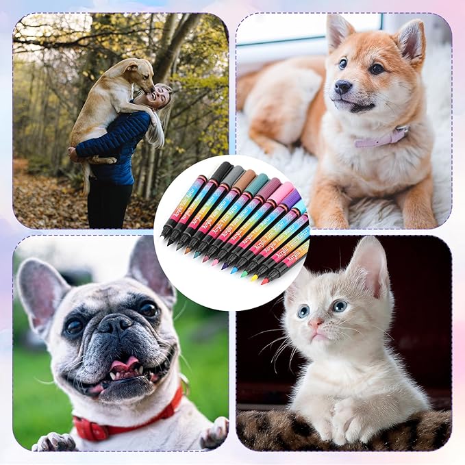 Dog Nail Polish Pens Quick Dry, 12 Colors Dog Safe Nail Polish Set Acrylic Paint Markers Beautiful Dog Nails Ideas Creative Dog Accessories Pet Care for Doggy Puppy Piggy Cats
