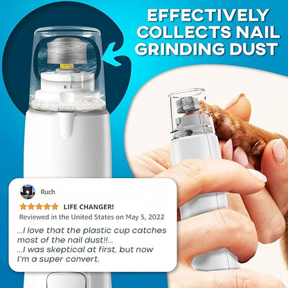 Low Vibration Dog Nail Grinder with LED Light – 2-Speed Quiet Nail Trimmer for Small & Medium Dogs, Cats, and Other Pets Professional Grinder