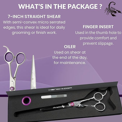 Kenchii Scorpion Dog Grooming Scissors, 7 Inch Straight Shears, Dog Scissors for Grooming, Professional Pet Grooming Scissors, Heavy Duty, Durable and Sharp