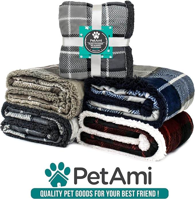 PetAmi WATERPROOF Dog Blanket For Medium Large Dog, Pet Puppy Blanket Couch Cover Protection, Sherpa Fleece Cat Blanket Sofa Bed Furniture Protector Reversible Soft Plush Washable 60x40 Plaid Charcoal
