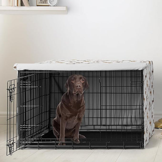 Sweet Jojo Designs Bone Paw Print Dog Crate Cover – Kennel Covers for 42 Inch Pet Cage Medium/Large - Neutral Grey Taupe Brown Modern Off White Gray Tan Puppy