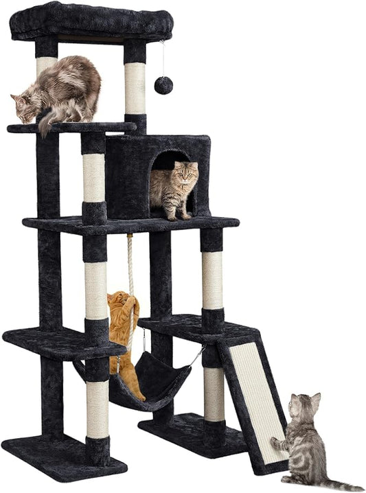 Yaheetech Cat Tree Cat Tower, 63in Multi-Level Pet Furniture for Indoor Kitten w/Sisal-Covered Scratching Posts & Condo, Activity Center for Kitty, Black