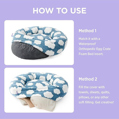 Lesure Dog Bed Cover - Medium Dog Bed Washable Removable Cover, Replacement Cover for Orthopedic Pet Mad Beds, 30x30x8 Inches Light Blue