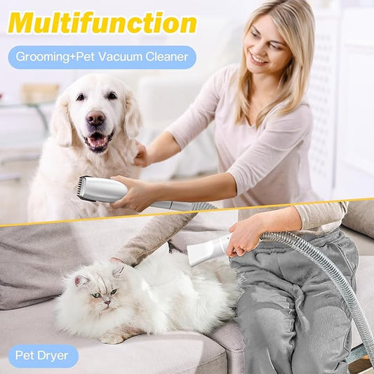 Dog Grooming Kit & Pet Hair Dryer & Dog Electric Clippers, 3L Large Capacity with 8 Grooming Tools, Low Noise for Long Hair Dogs and Cats, Adjustable Airflow and Temperature, UL, Touchscreen