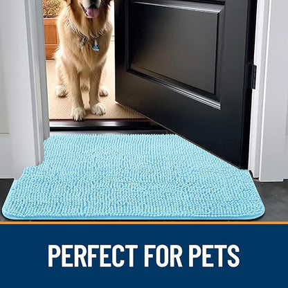 OLANLY Dog Door Mat for Muddy Paws 47x32, Absorbs Moisture and Dirt, Absorbent Non-Slip Washable Mat, Quick Dry Chenille, Mud Mat for Dogs, Entry Indoor Door Mat for Inside Floor, Blue