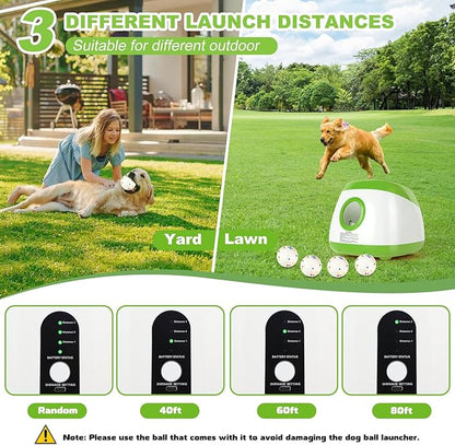 Automatic Ball Launcher for Dogs, 40-80Ft Distance Dog Ball Thrower Launcher, Rechargeable Automatic Dog Balls Launchers with 4 Balls (2.5"), Remote Control Thrower for Medium/Large Dogs (Green)
